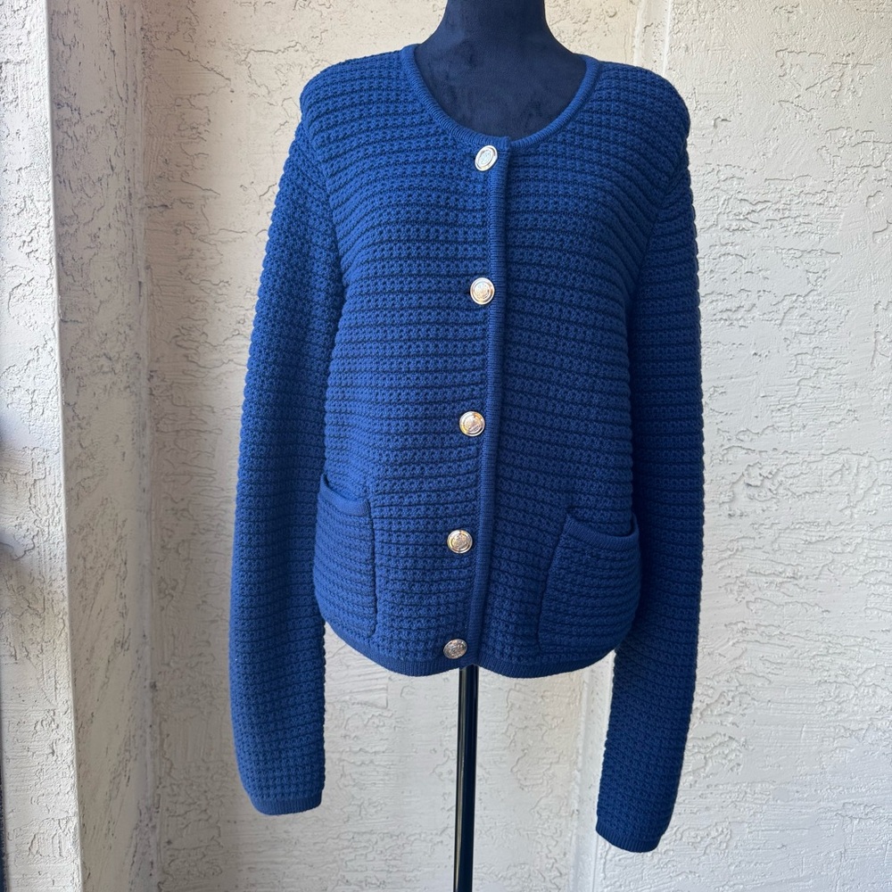 A LOVES A Navy Blue Button-Up Sweater Sz XL Pockets Buttons Front NWT - Picture 2 of 13
